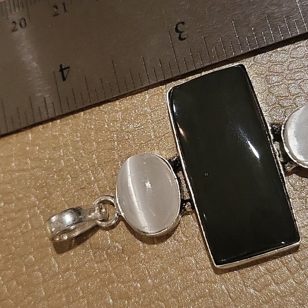 Gorgeous Selenite & Black Obsidian Pendant - Picture 5 of 7